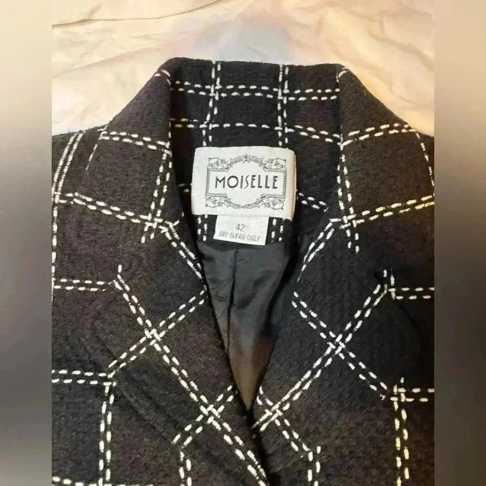 Women Moiselle Vintage Black Plaid Blazer/ Jacket- Wool - Picture 3 of 13